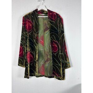 Aliki Yamani Creations Womens Abstract Floral Burn Out Velvet Open Front Jacket